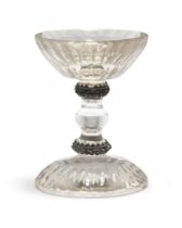 An Austrian rock crystal tazza, late 19th century, of sectional construction, mounted with two wh...