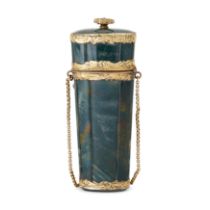 A George III gilt-brass mounted bloodstone etui, third quarter 18th century, the rococo mounts wi...