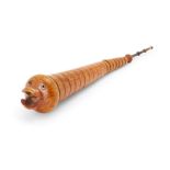 A burr maple smoking pipe, early 20th century, modelled as a fish with open mouth and articulated...