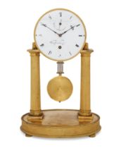 An Austrian ormolu portico clock, Vienna, second quarter 19th century, the clock held aloft on fl...