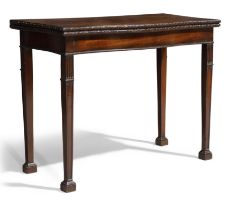 A George III mahogany "concertina" card table, last quarter 18th century, the hinged serpentine t...