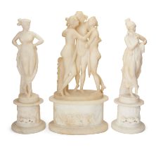 After Antonio Canova, Italian, 1757-1822, an Italian alabaster group of the Three Graces, late 19...