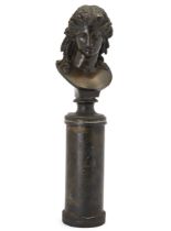 A French bronze bust of Ariadne, after the Antique, late 19th century, on an associated patinated...