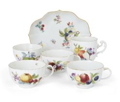 A Meissen porcelain composite part tea and coffee-service, the spoon-tray c.1750-65, the cups pro...