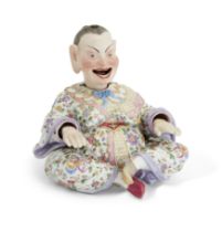 A Meissen porcelain nodding Pagoda figure, 19th century, blue crossed swords mark, modelled seate...