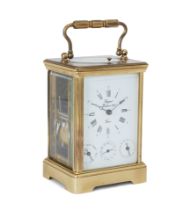 A modern French gilt-brass repeating carriage clock, the white enamel dial marked Rapport Fondee ...