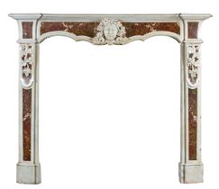 An Italian jasper and white marble chimneypiece, c.1760, the moulded shelf above a frieze centred...