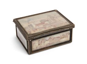 A French souvenir box, late 18th / early 19th century, unmarked metal with gouache on paper benea...