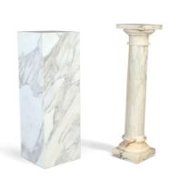 A variegated white marble pedestal column, late 20th century, of Doric form with rectangular plin...