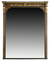 An early Victorian ebonised and burr walnut overmantel mirror, second quarter 19th century, with ...