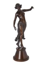 After Edward Onslow Ford, English, R.A., 1851-1901, Dancing, a bronze of a half nude figure weari...