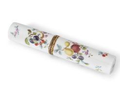 A gilt-brass mounted Meissen porcelain etui, c.1750, painted with bouquets and sprays of flowers ...