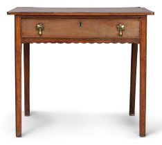 A George III mahogany and crossbanded side table, last quarter 18th century, with single drawer, ...