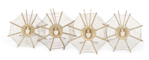 A set of four Chinese export novelty spider's web place/menu card holders.  Stamped J.A.G.  Des...