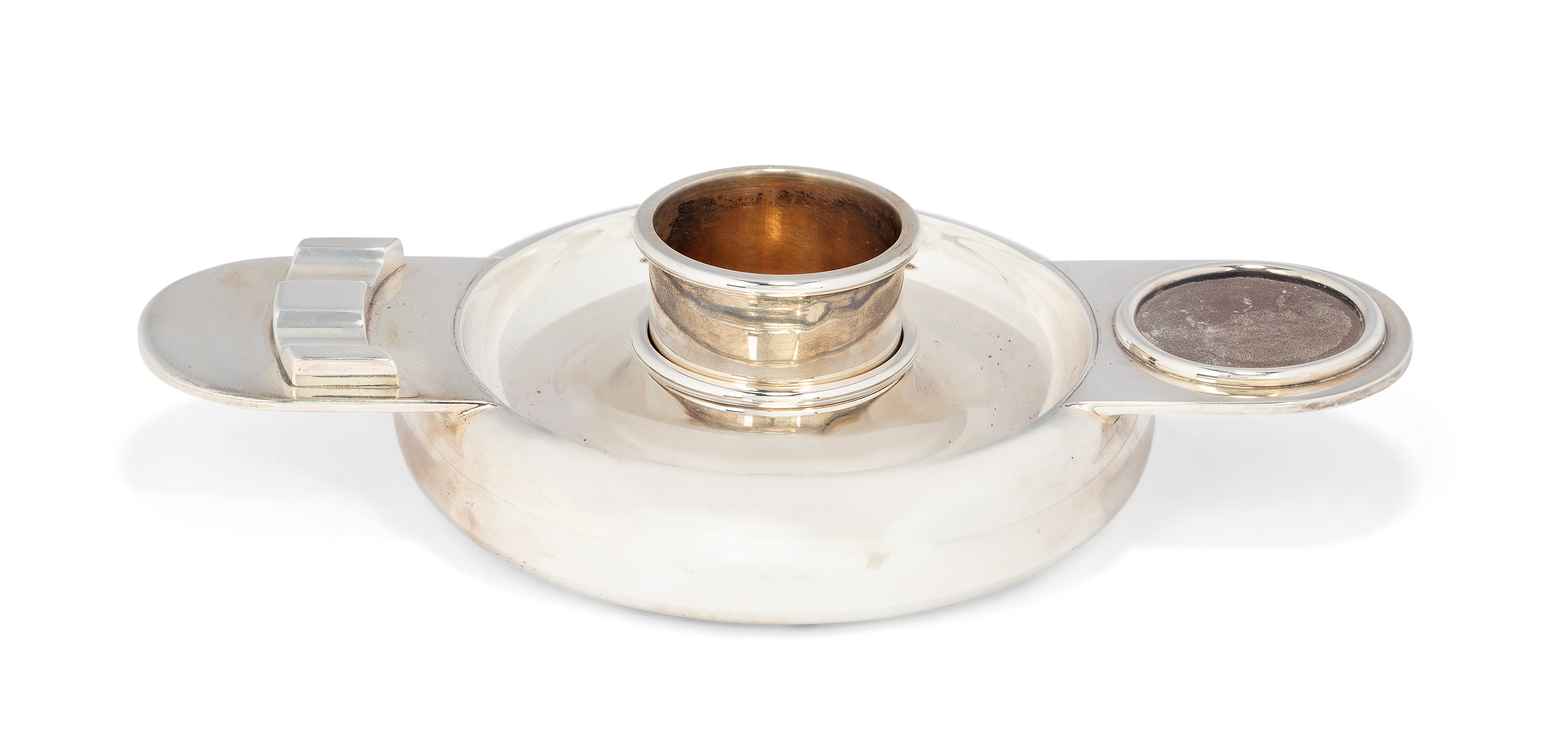 A Bulgari silver cigar ashtray with match holder and striker.  Bulgari,  Stamped sterling, 925....