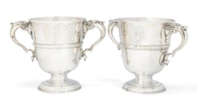 A pair of Irish silver two-handled cups.  Robert Glanville (possibly),  Dublin, 18th century.  ...