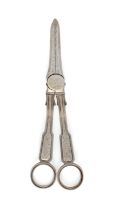 A pair of Victorian silver grape scissors.  Joseph Willmore,  Birmingham, 1839.  Engraved with...