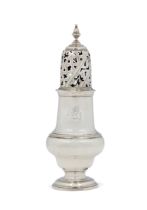 An early George III silver sugar caster.  John Delmester,  London, 1764.  Of baluster form, wi...