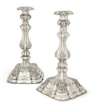 A pair of 19th century Austro-Hungarian silver candlesticks.  c.1870.  800 standard.  The knop...