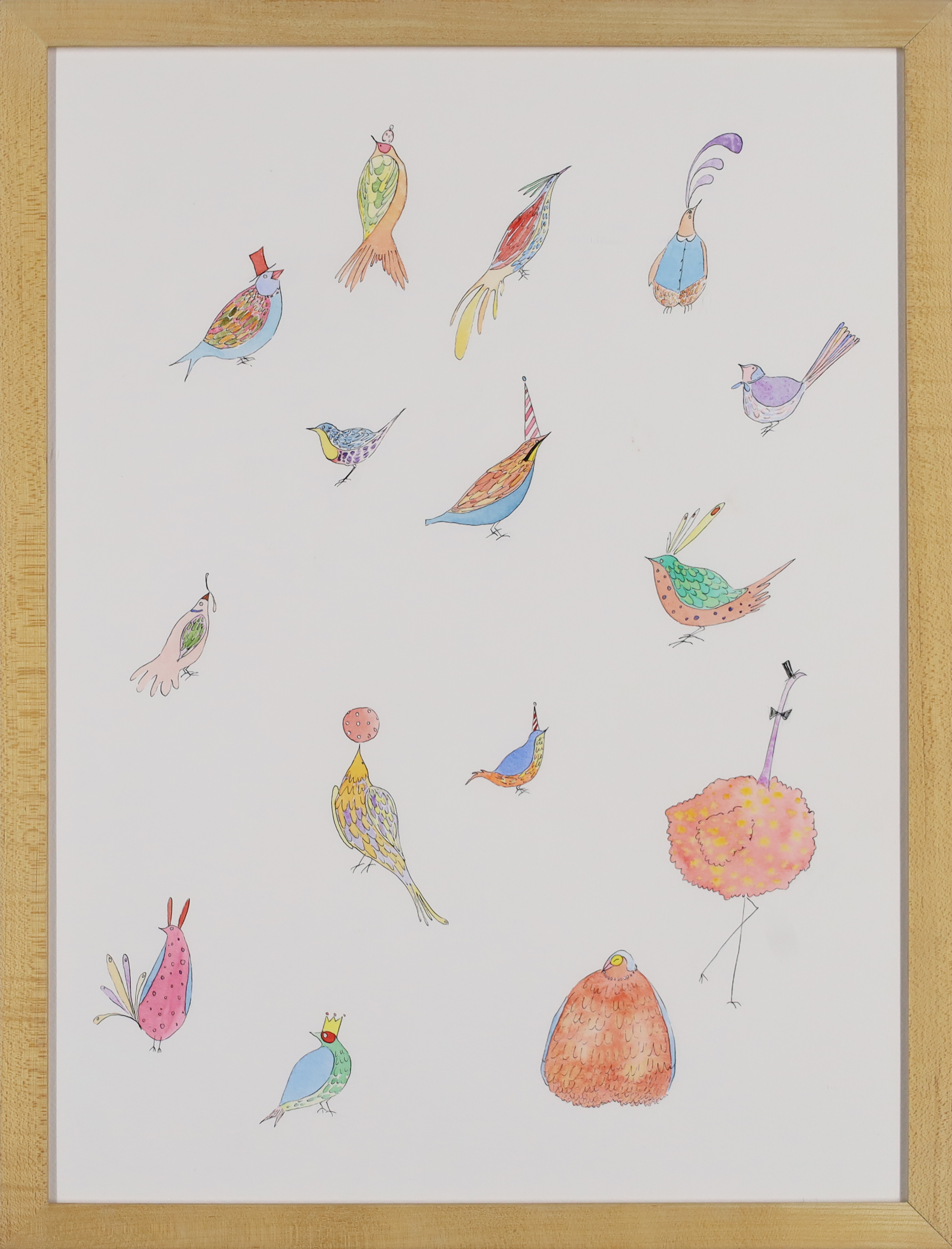 Lucy Barlow,  British 20th/21st century -  Bird Parade;  watercolour and pen on paper, 50 x 37 ... - Image 2 of 3