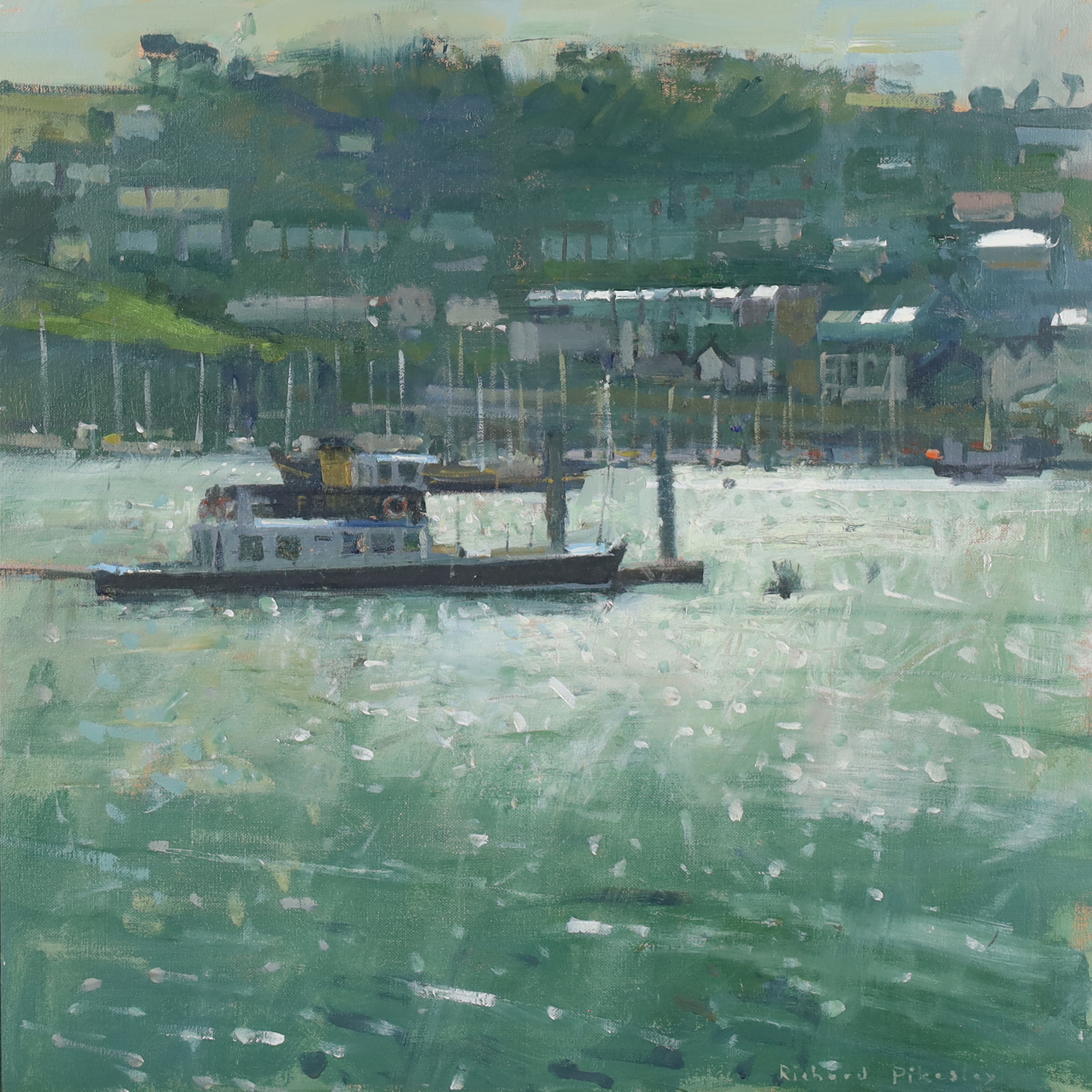 Richard Pikesley,  British b.1951 -  Little Yellow Ferry Dartmouth;  oil on canvas, signed lowe...