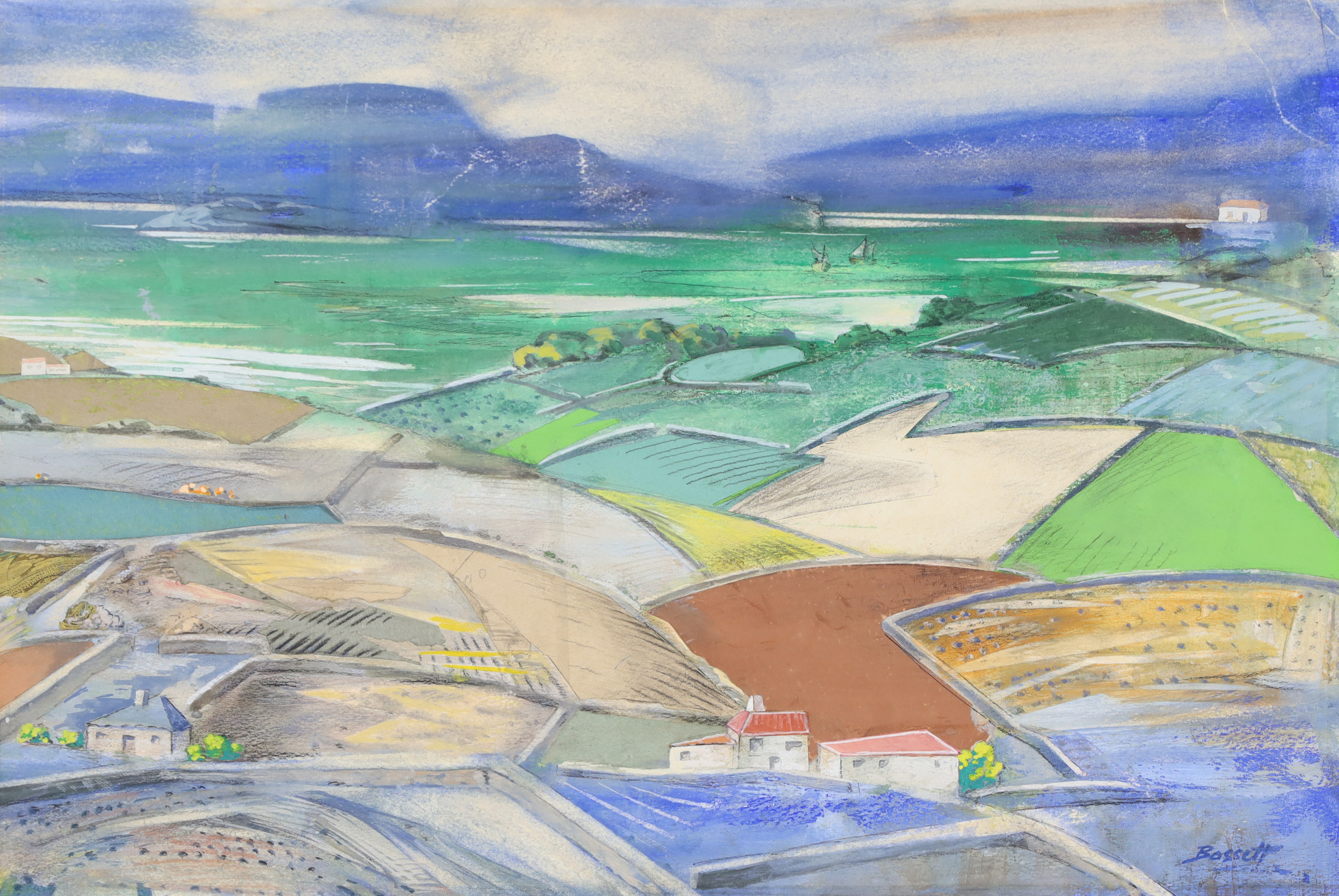 Bassett Wilson,  British 1888-1972 -  Landscape;  mixed media on paper, signed lower right 'Bas...