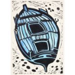 Stuart Evans,  20th/21st century -  Blue boat;  hand coloured lino-print on paper, signed lower...