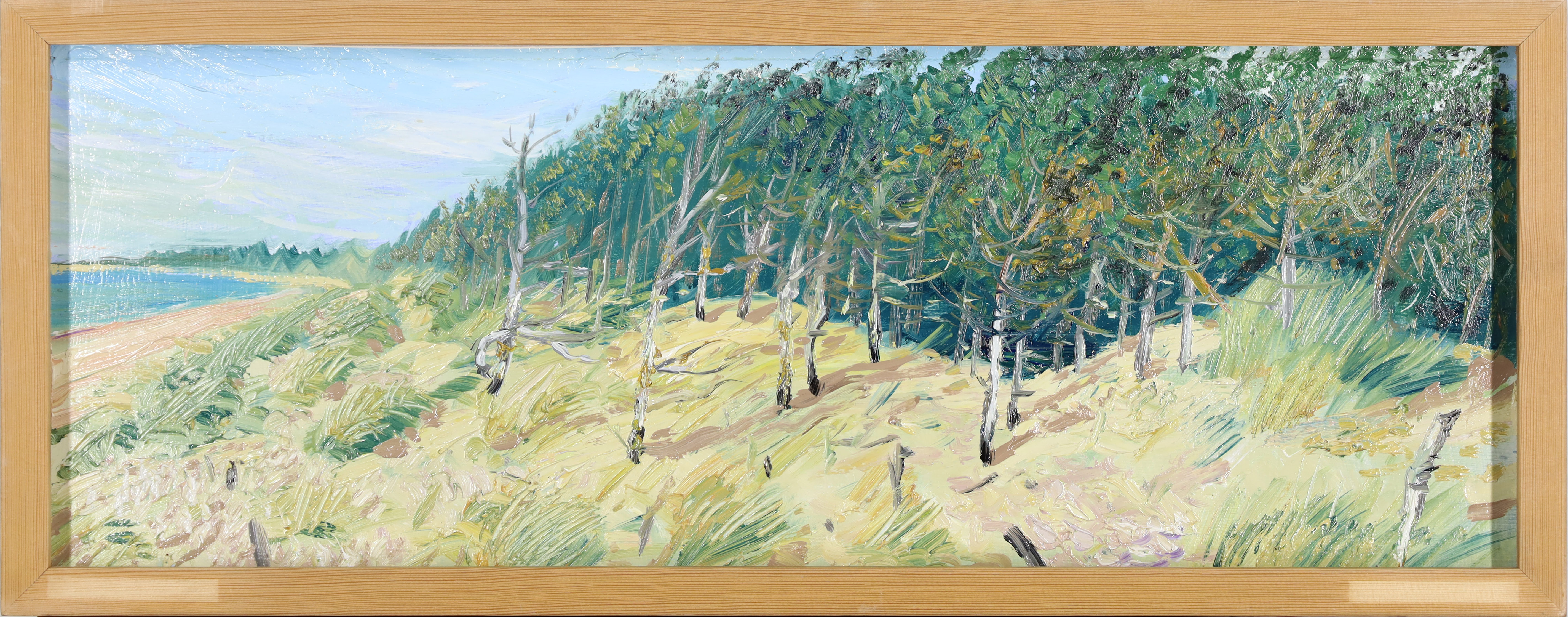 Piers Browne,  British b.1949 -  Newborough Forest, Anglesey;  oil on board, 21.5 x 60 cm (ARR)... - Image 2 of 3
