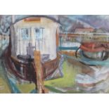 Sylvia Bergin Rowley,  British 1904-1999 -  Littlehampton Boat Yard, Houseboats;  oil on board,...