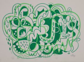 Jon Burgerman,  British b.1979 -  Untitled (green), 2010;  felt pen on paper, signed in pencil ...