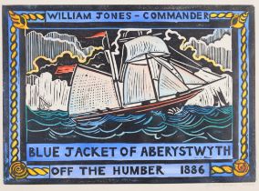 Stuart Evans,  20th/21st century -  Blue Jackets, 2000; hand coloured lino-print on paper, sign...