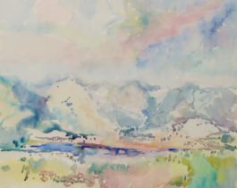 Joan Hodes,  British 1925-2022 -  Mountains on a Summer's Day, 1982;  watercolour on paper, 41 ...