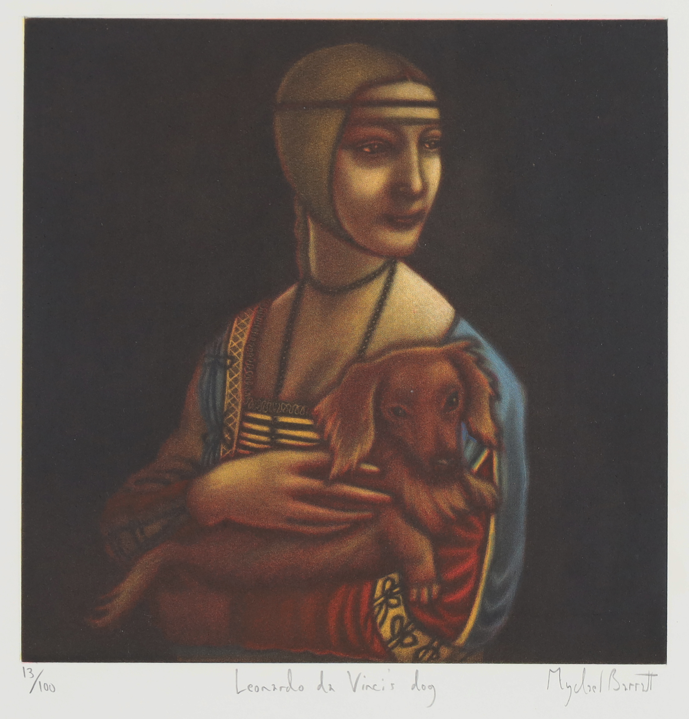 Mychael Barratt,  Canadian/British b.1961 -  Leonardo da Vinci's dog;  etching in colours, sign...