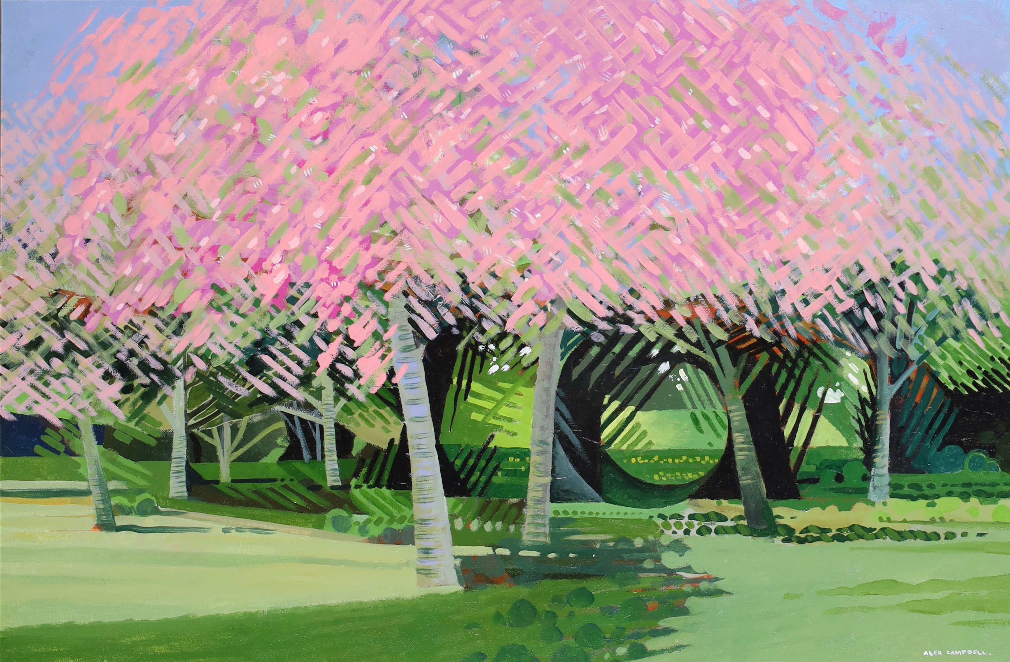 Alex Campbell,  British b. 1936 -  Cherry Orchard, 1997;  acrylic on canvas, signed lower right...