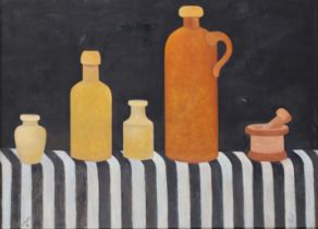 Stella Rankin,  British 1915-2009 -  Bottle against Black, 1986;  oil on canvas, signed and dat...