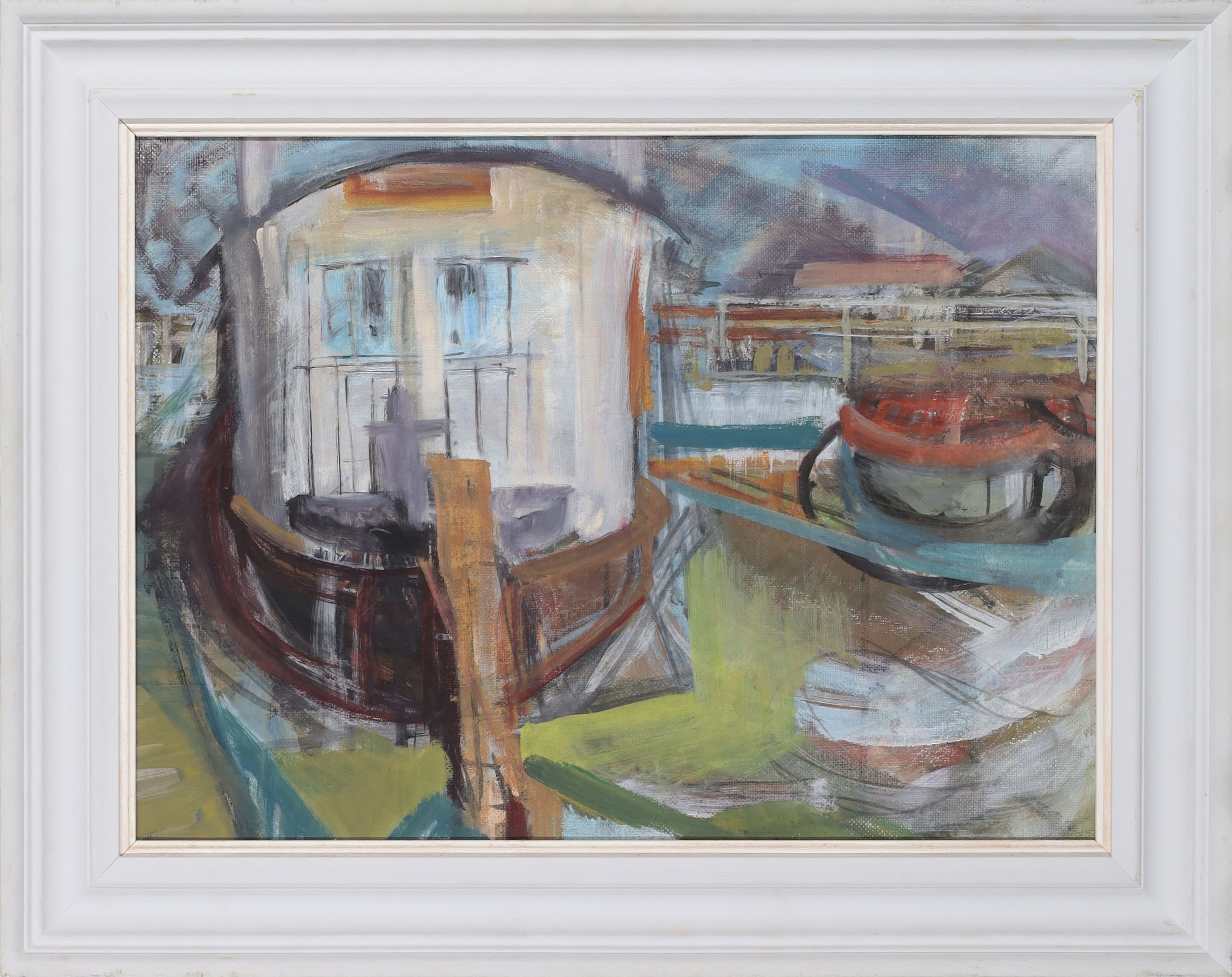 Sylvia Bergin Rowley,  British 1904-1999 -  Littlehampton Boat Yard, Houseboats;  oil on board,... - Image 2 of 3