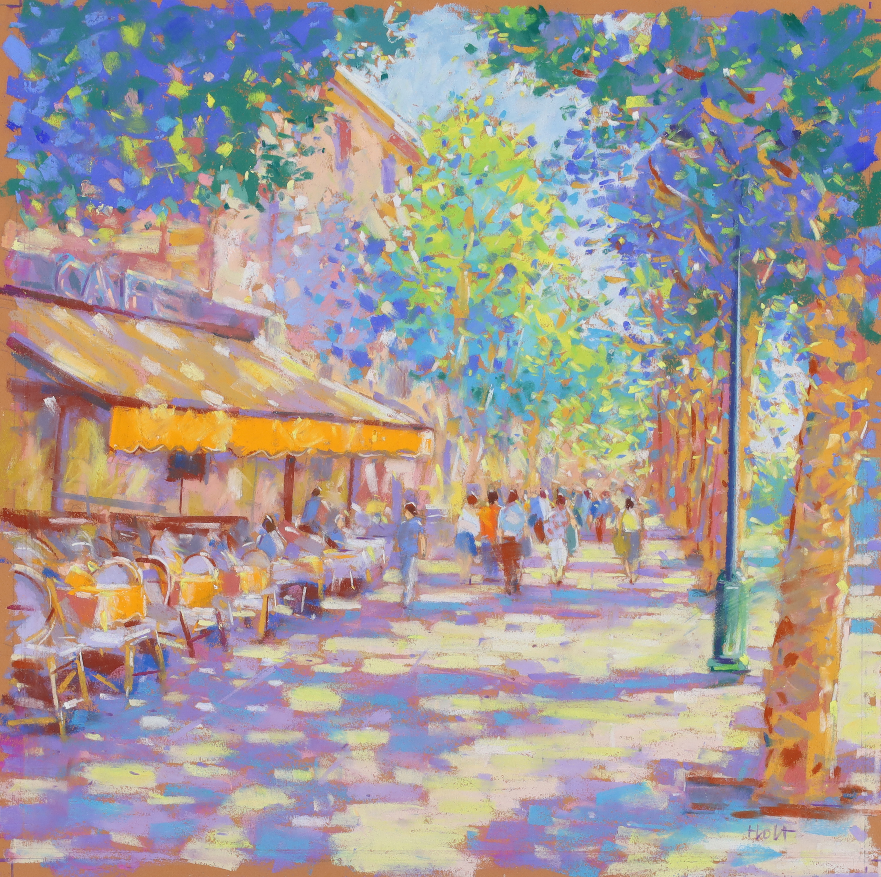 John Holt,  British b.1949 -  Cours Mirabeau, Aix-en-Provance;  pastel on paper, signed lower r...