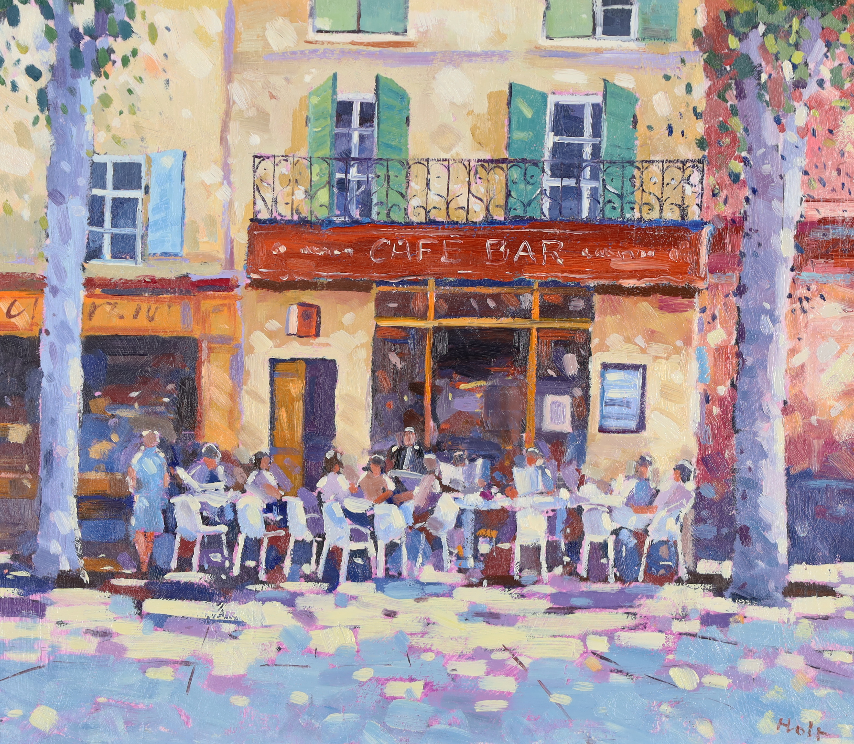 John Holt,  British b.1949 -  Café Bar, Montmartre;  oil on card, signed lower right 'Holt', 35...
