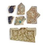 To Be Sold With No Reserve A group of lustre and Ladjvardina pottery tile shards,  Kashan, cent...