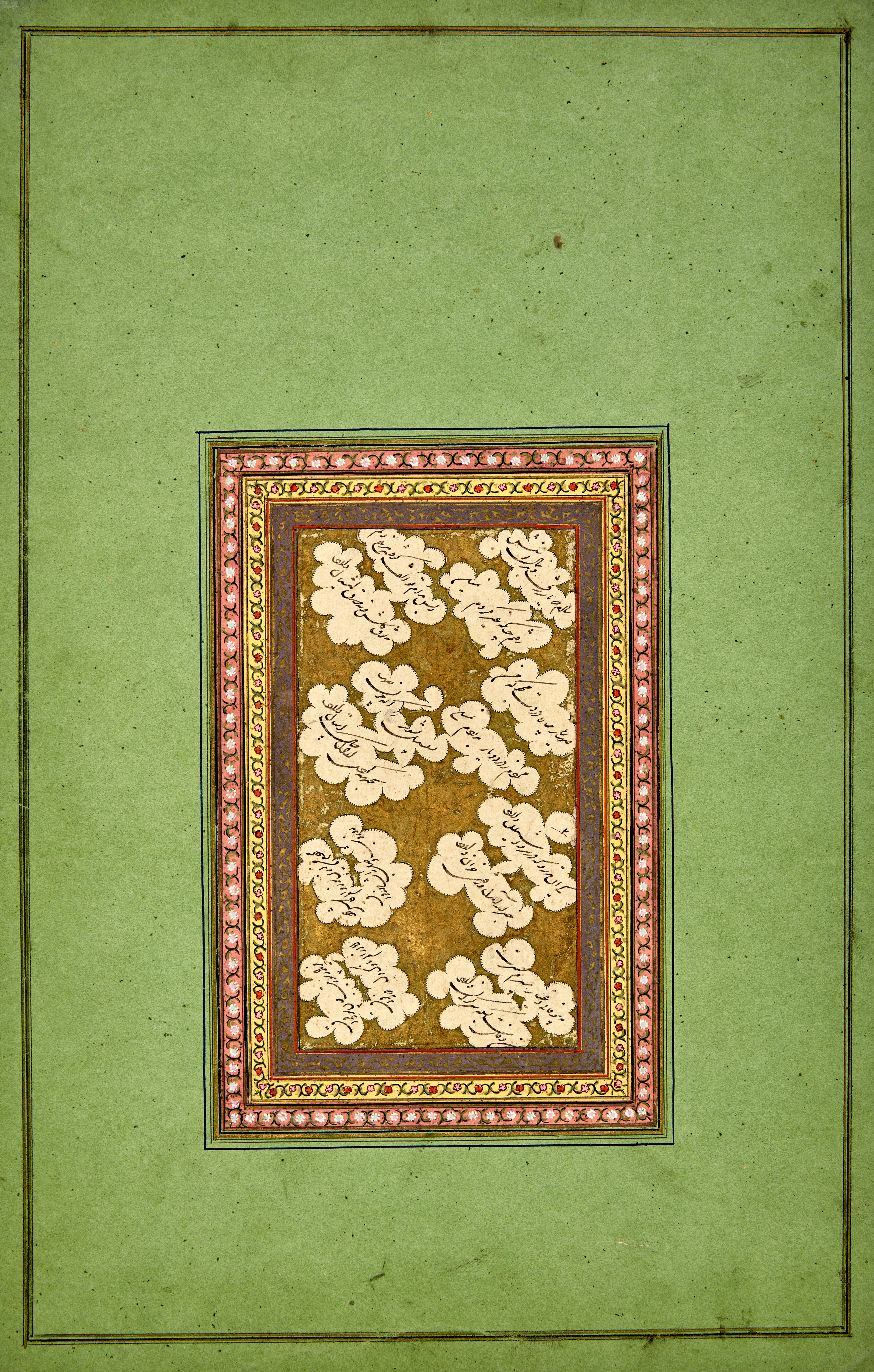 A group of nine calligraphic panels from an album, Zand or Qajar Iran, 18th century Mounted on ...
