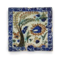 To Be Sold With No Reserve A Kubachi tile with tree Safavid Iran, 17th century The cobalt blue...