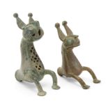 To Be Sold With No Reserve Two openwork copper alloy feline finials,  Khorasan, northeast Iran,...