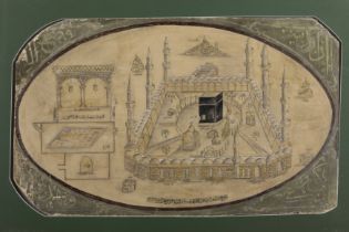 To Be Sold With No Reserve A large view of Mecca on a stucco panel signed by Ismai'l Ahmad Al-Di...