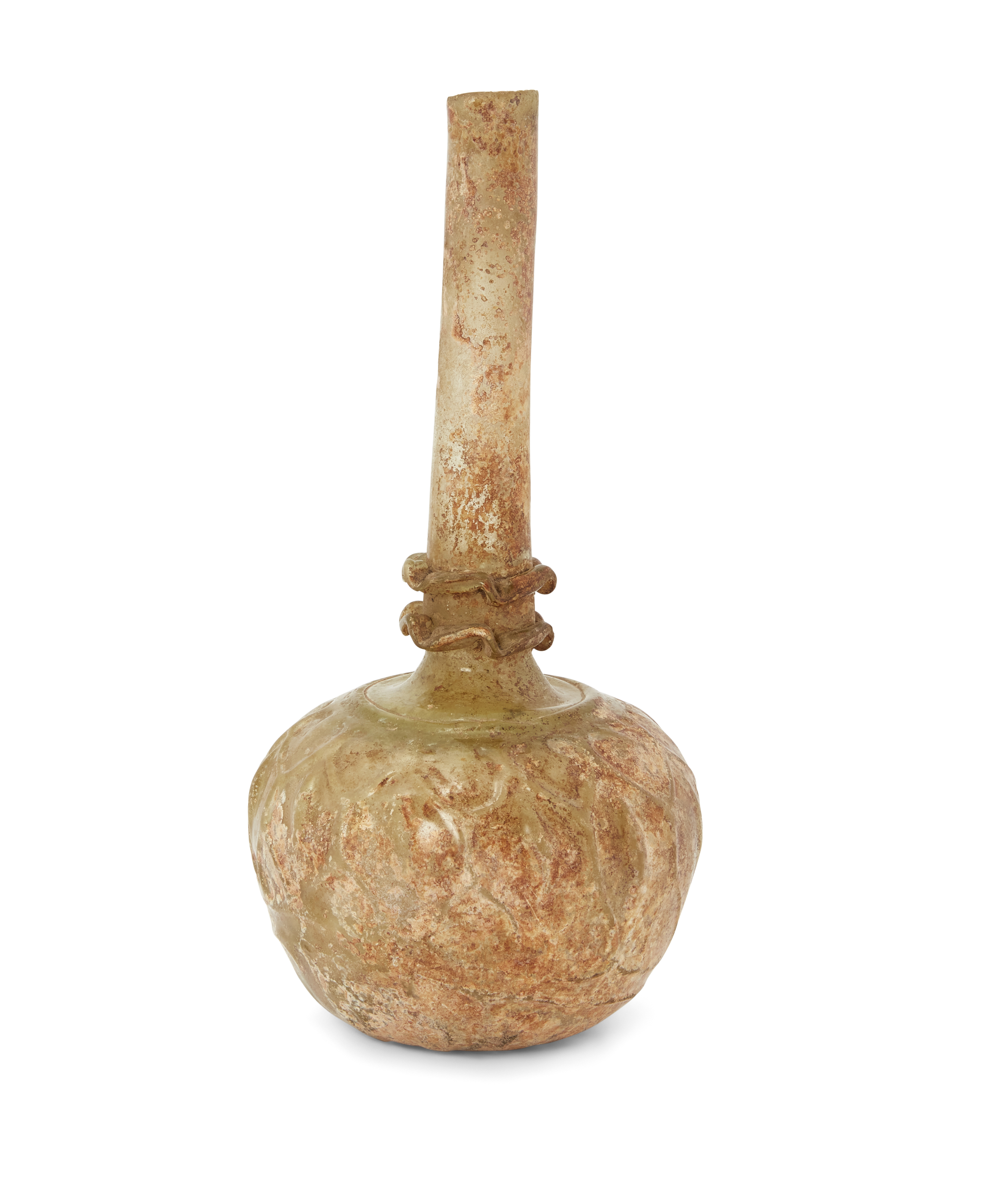 To Be Sold With No Reserve A greenish glass globular bottle Iran, 12-13th century, On plain ba...