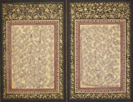 A Zand calligraphic bifolio, Both panels signed and dated 1184AH/1770AD, each in black shikaste...