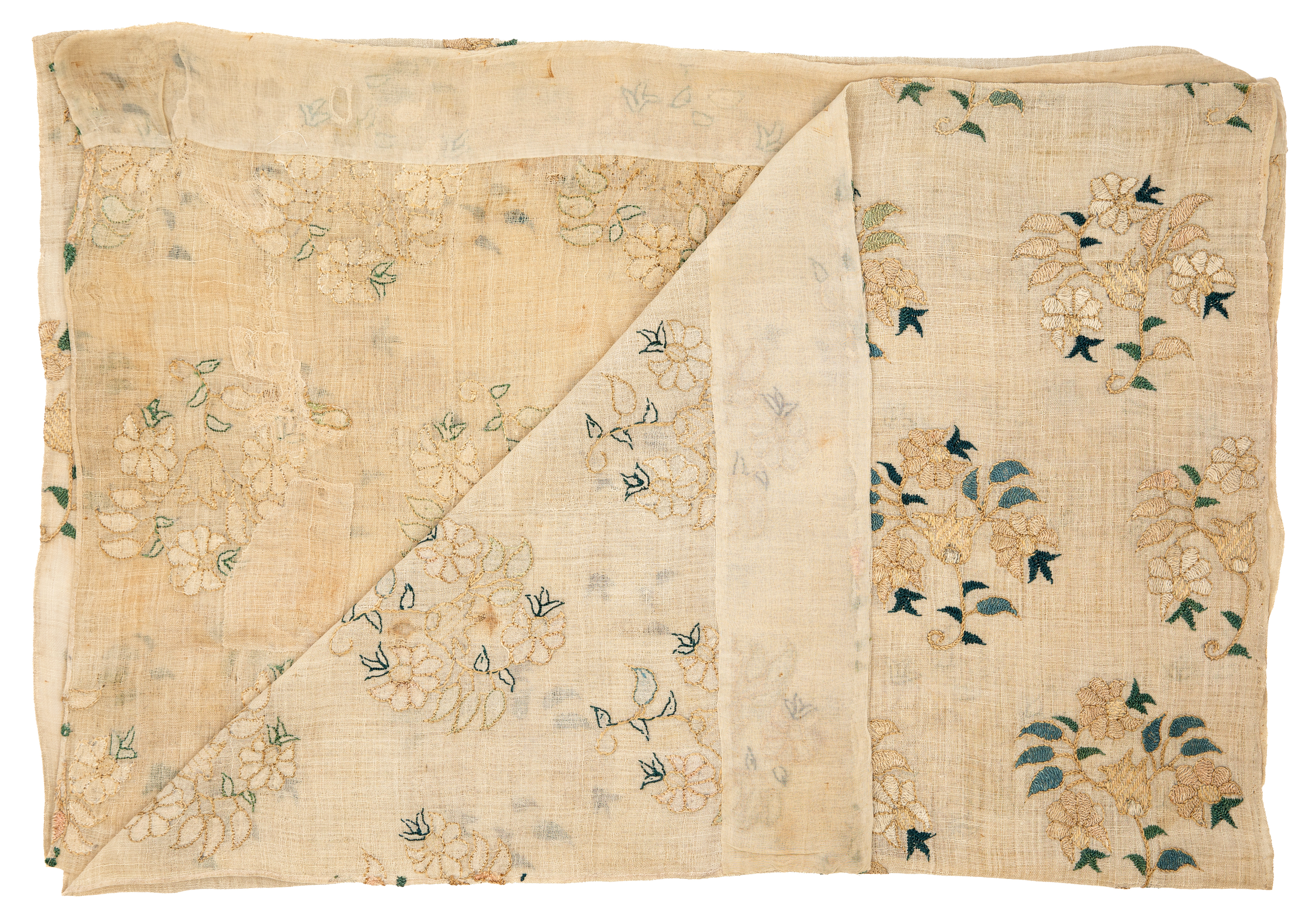 An Ottoman style embroidered linen panel, 20th century, the field with diagonal rows of floral ... - Image 2 of 2