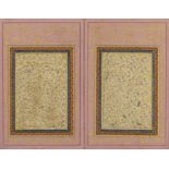 A Zand calligraphic bifolio both panels signed and dated AH1184/1770AD each in black shikasteh ...
