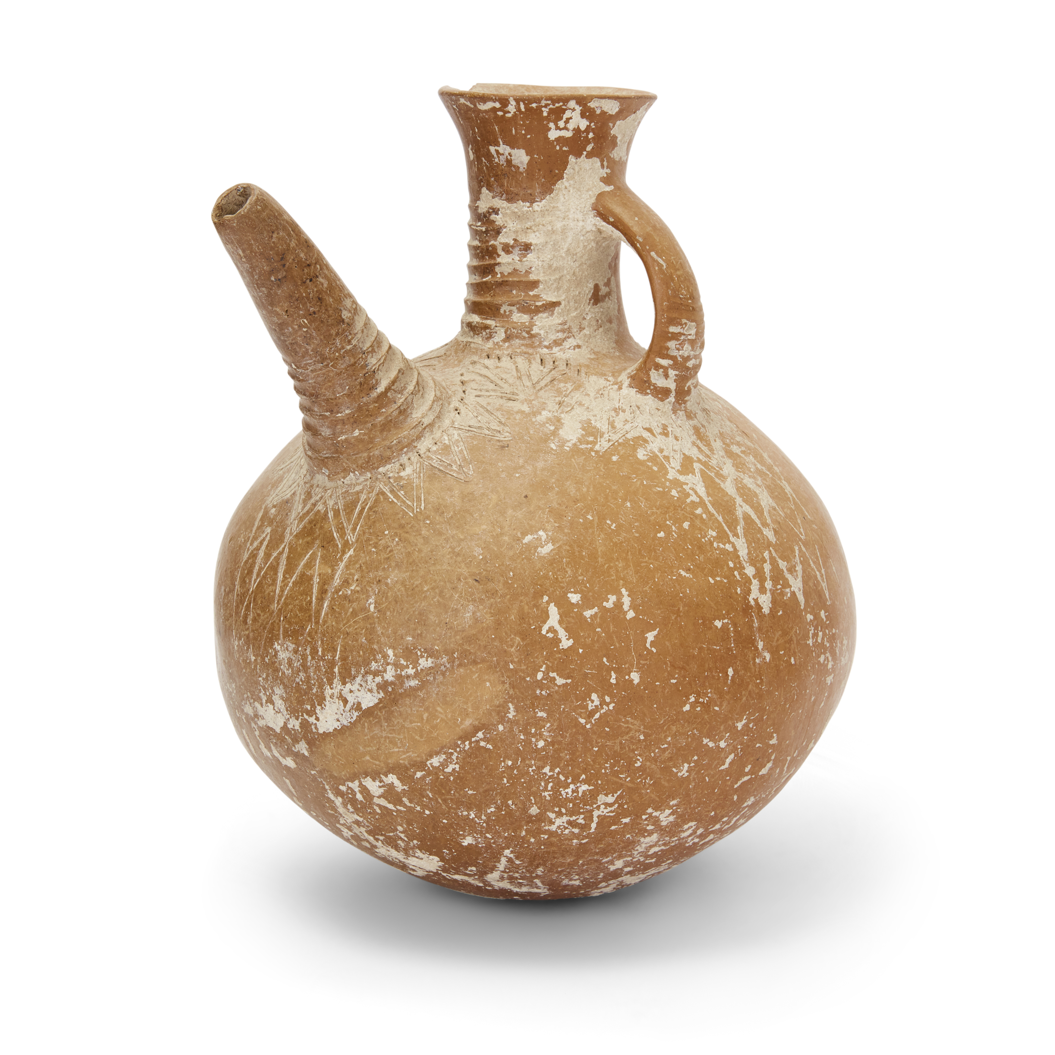 An Amlash orange-brown pottery flask, North Iran, circa 1st Millennium B.C., with globular body... - Image 2 of 3