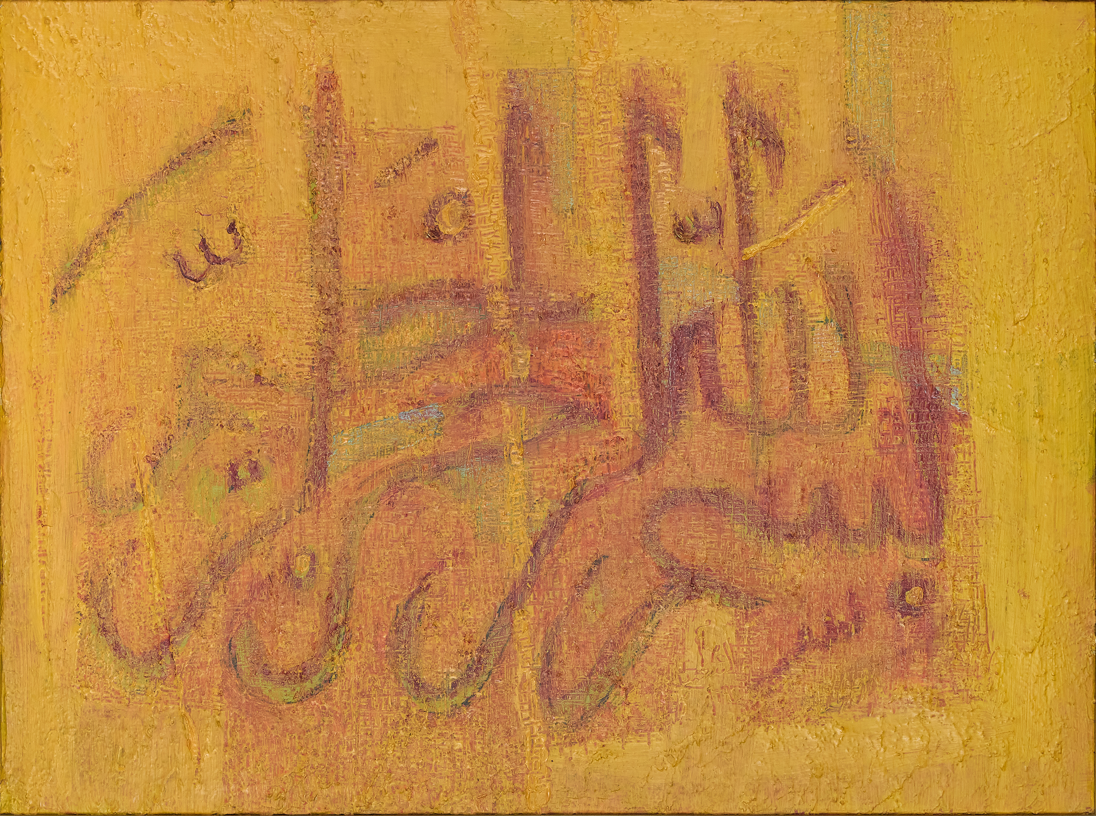 Issam El-Said, Iraqi 1938-1988- Untitled, "Bismillah"; oil on canvas, framed, 90cm x 75cm Pro...
