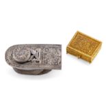 To Be Sold With No Reserve A silver inscribed pencase fitting and a filigree gold box, Iran, 20...